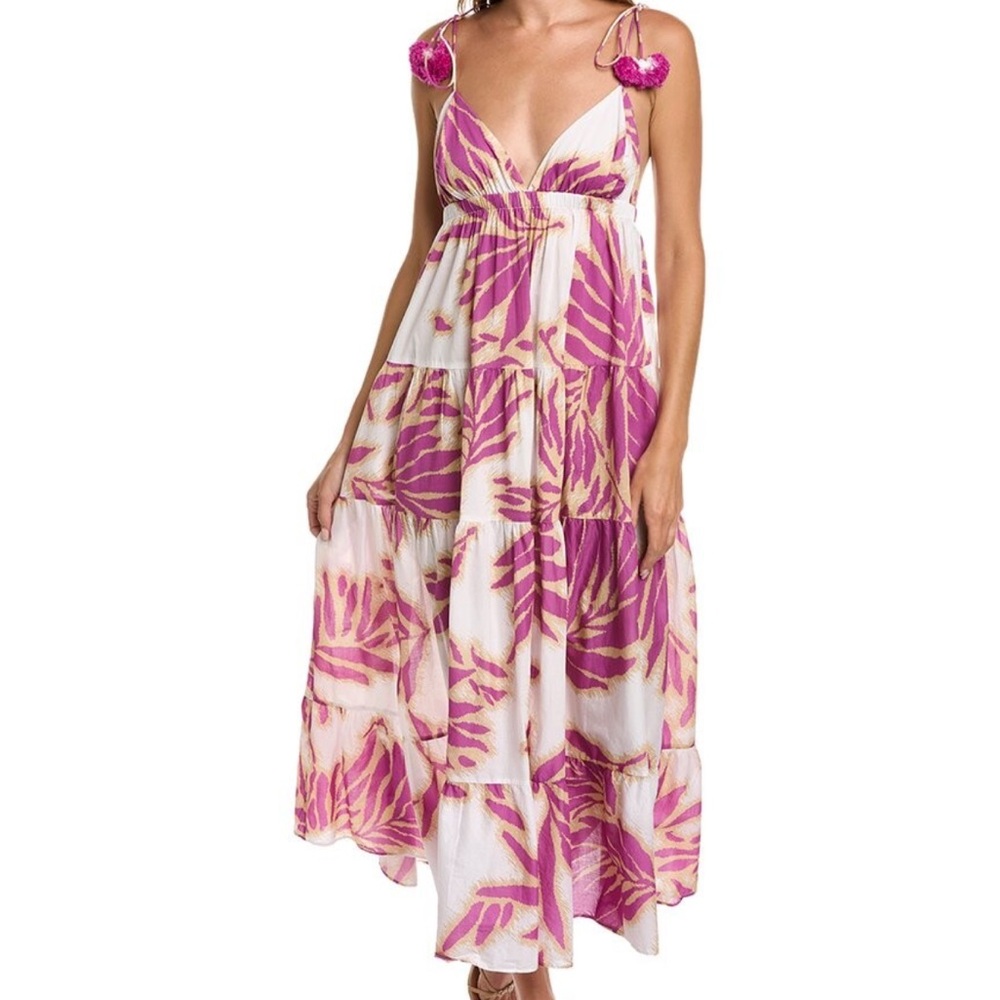 Pink and White Leaf Print Maxi Dress - fiorella dress